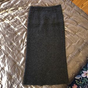 Wool Ribbed (Rib) Knit Midi Skirt Charcoal Grey